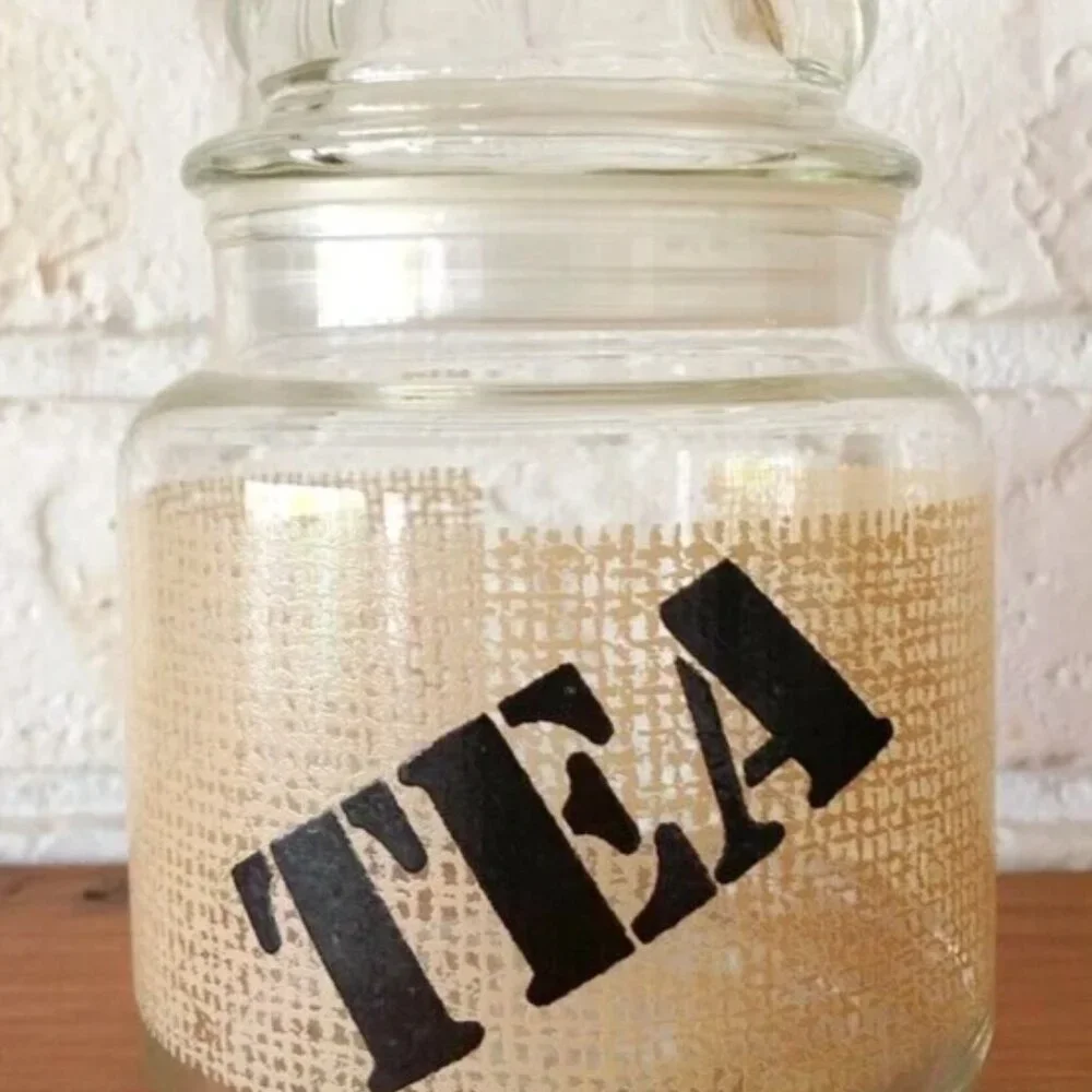 Vintage Anchor Hocking Tea Storage Jar Glass Container Burlap Pattern MCM 1970's